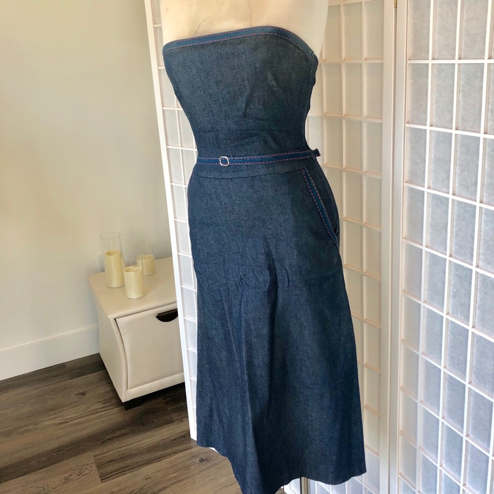 zinc dark denim strapless dress with belt